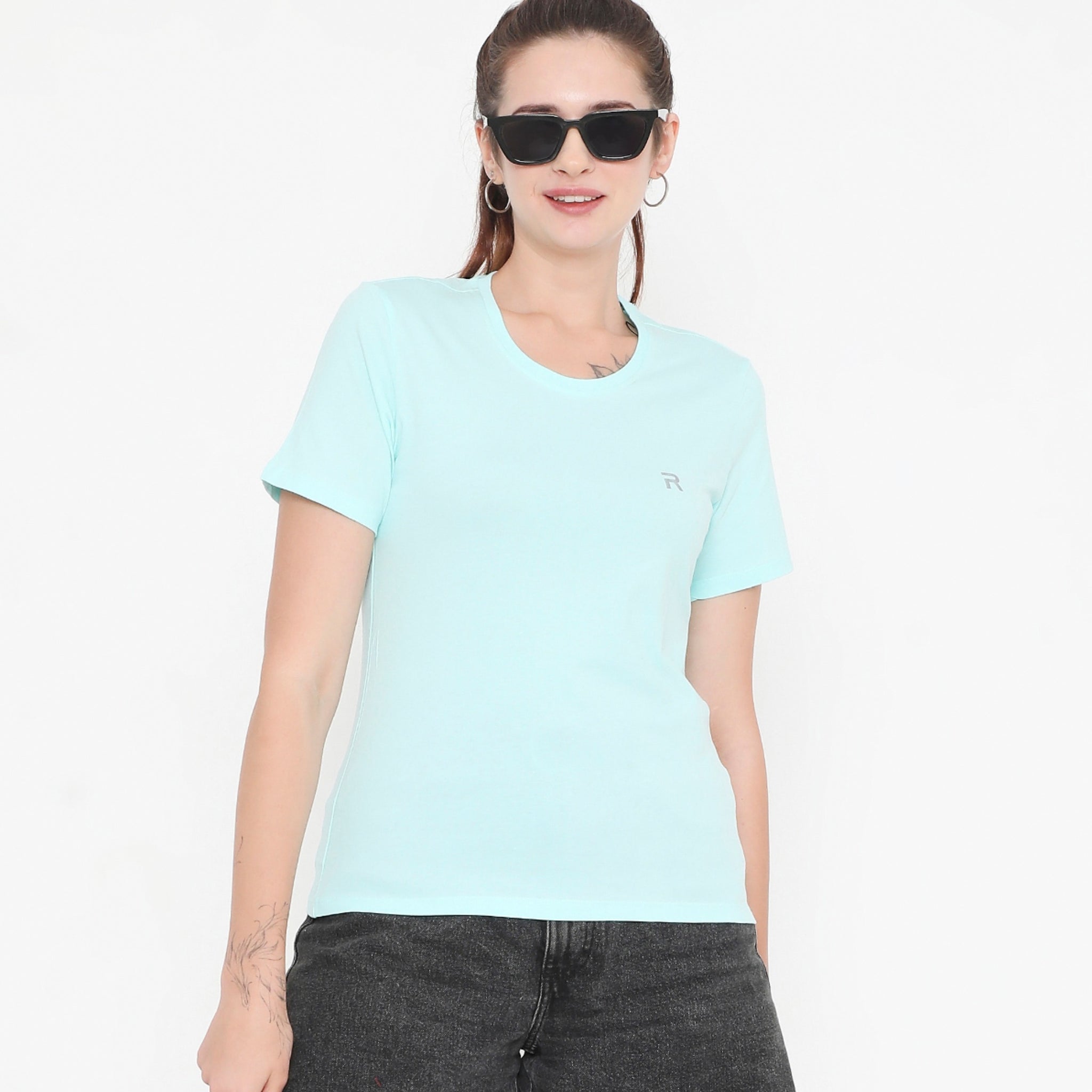 Aqua Blue Essential Cotton T-Shirt For Women - 002