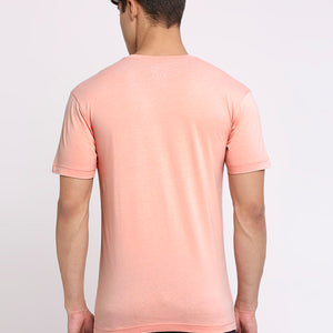 Frenchie Mens Peach Round Neck T-Shirt