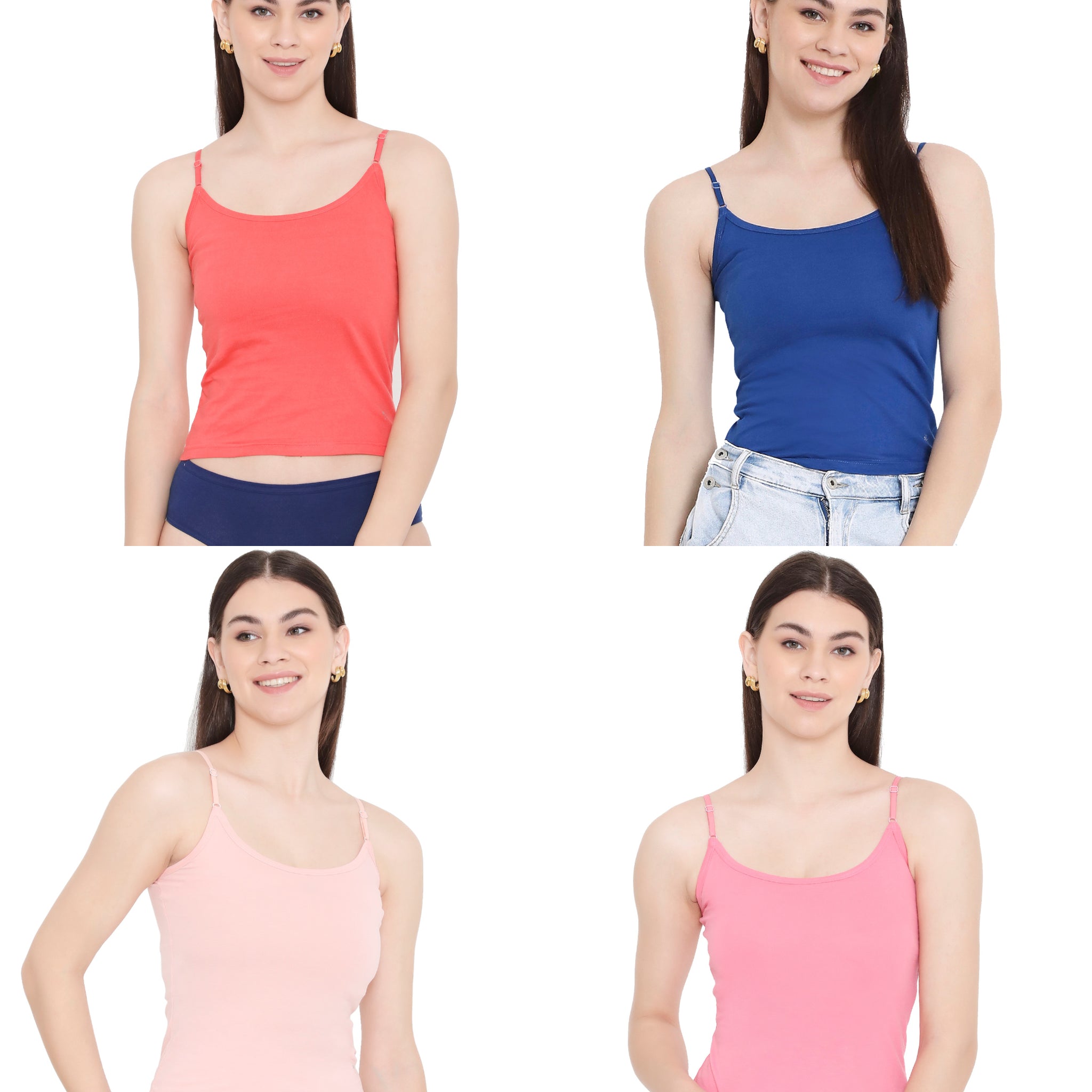 Women 100% Soft Cotton Camisole with Adjustable Straps - Assorted Colors