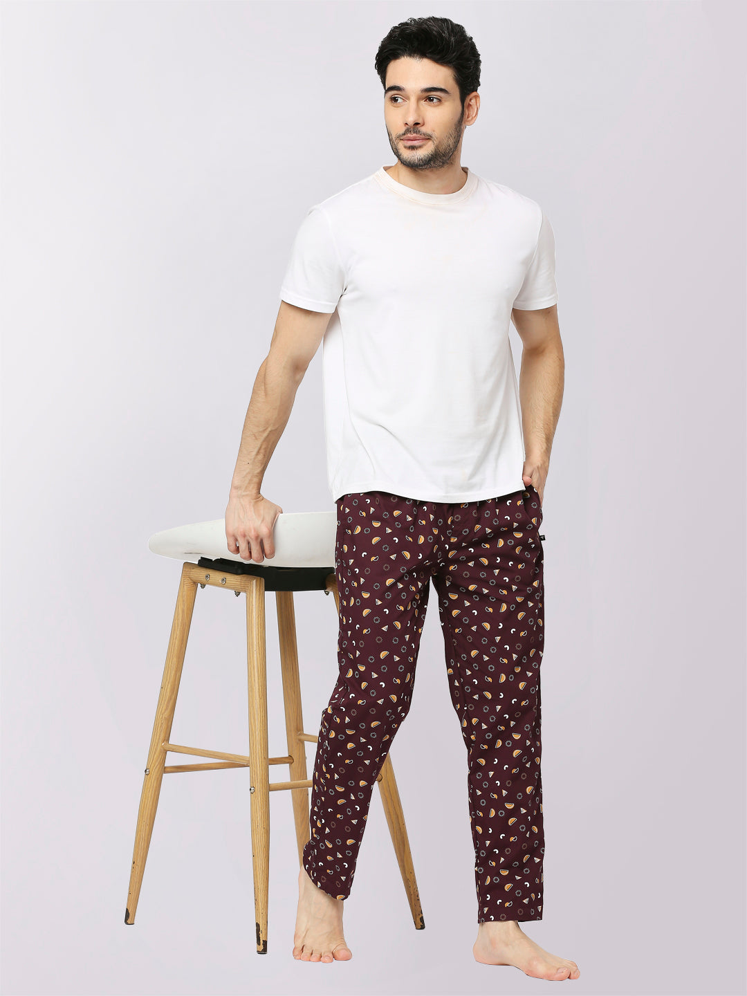 Frenchie Relax Wear Geometric Brown Printed Pyjama