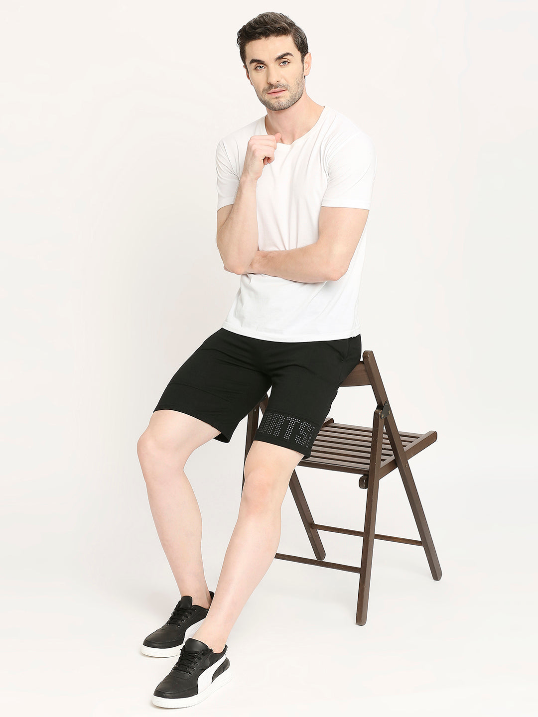 Men 001 Solid Black Cotton Performance Shorts