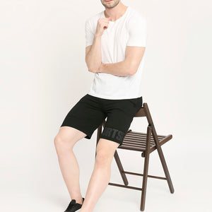 Men 001 Solid Black Cotton Performance Shorts