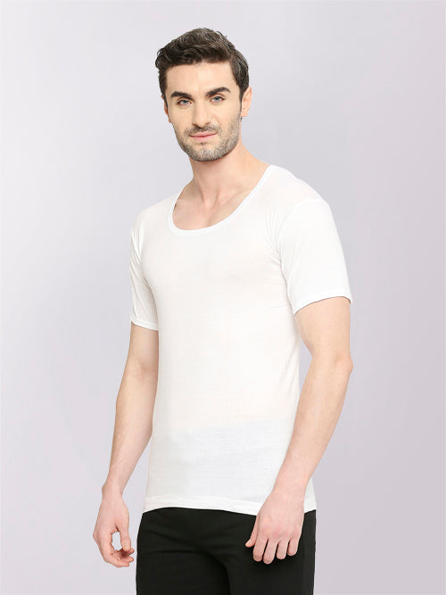 VIP Men's Cotton Vest - Bonus Premium Round Neck with Sleeves White