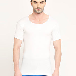 VIP Men's Supreme Round Neck Cotton Vest with Sleeves with Sleeves - White