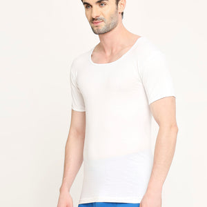 VIP Men's Supreme Round Neck Cotton Vest with Sleeves with Sleeves - White