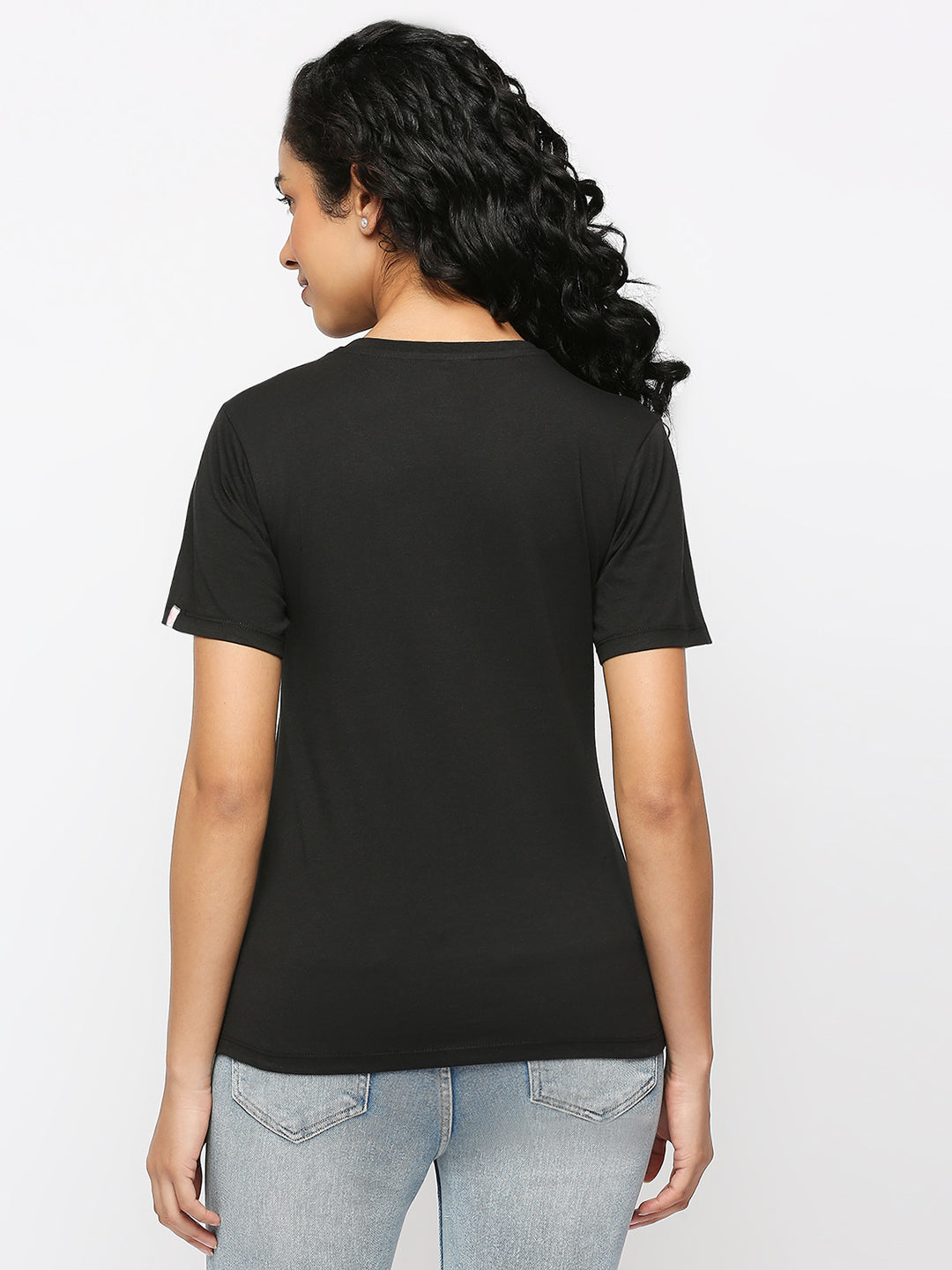 Solid Black Cotton Rich Essential T-Shirt for Women