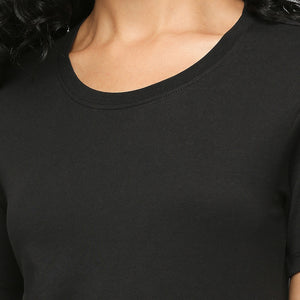 Solid Black Cotton Rich Essential T-Shirt for Women