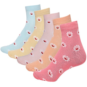 Feelings Everyday Casual Socks for Women's All-Day Comfort for Daily Activities, Moisture Control, and Odor-Free Wear- Assorted (Pack of 5)