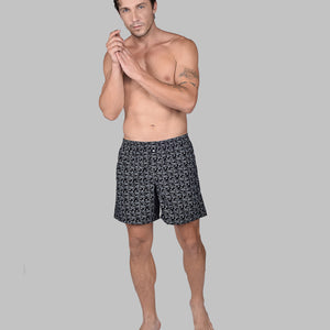 BOKSA Men's Printed Cotton Boxer Shorts with Side Pockets - Black Crab Print