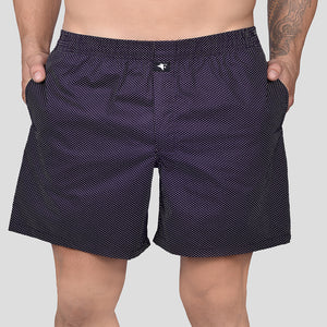 BOKSA Men's Printed Cotton Boxer Shorts with Side Pockets - Black Dots