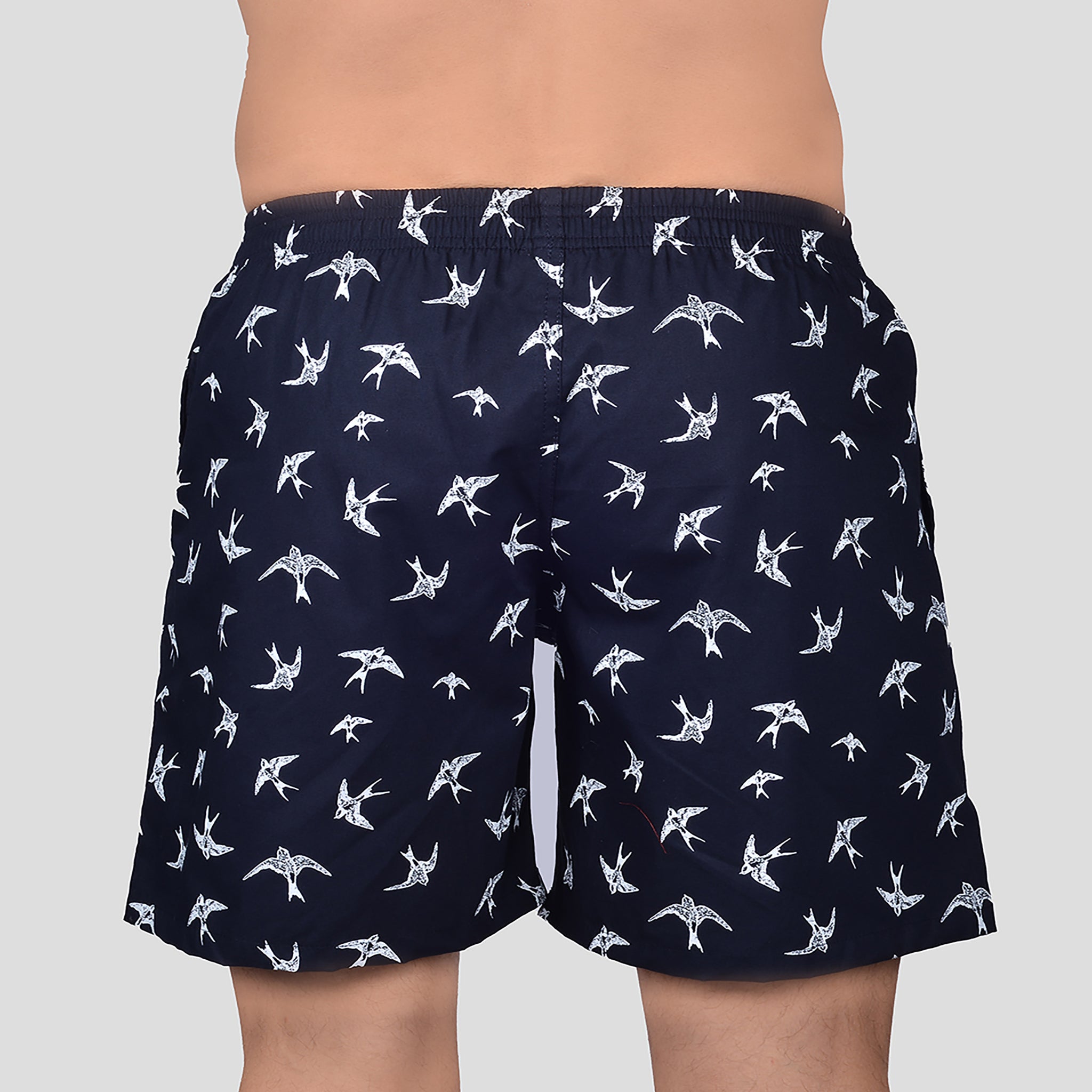 BOKSA Men's Printed Cotton Boxer Shorts with Side Pockets - Black Bird