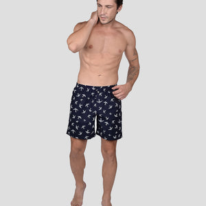 BOKSA Men's Printed Cotton Boxer Shorts with Side Pockets - Black Bird