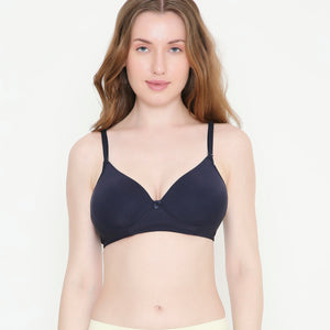 Silky Soft Second Skin T-Shirt Bra | Non Padded | Full Coverage bra for Women - Navy Blue