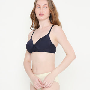 Silky Soft Second Skin T-Shirt Bra | Non Padded | Full Coverage bra for Women - Navy Blue