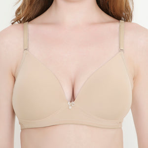 Nude Skin Silky Soft Full Coverage Deep Neck T-Shirt Bra | Non Padded | Stretchable Bra for Women