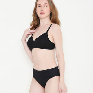 Everyday Comfort Solid Black Padded Stretchable Cotton T-Shirt Bra