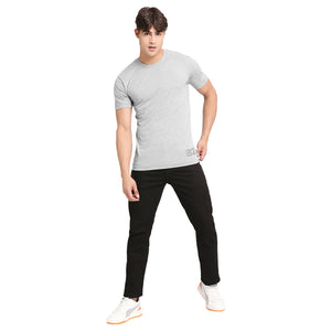 Light Grey Melange Pure Cotton Round Neck T-Shirt for Men