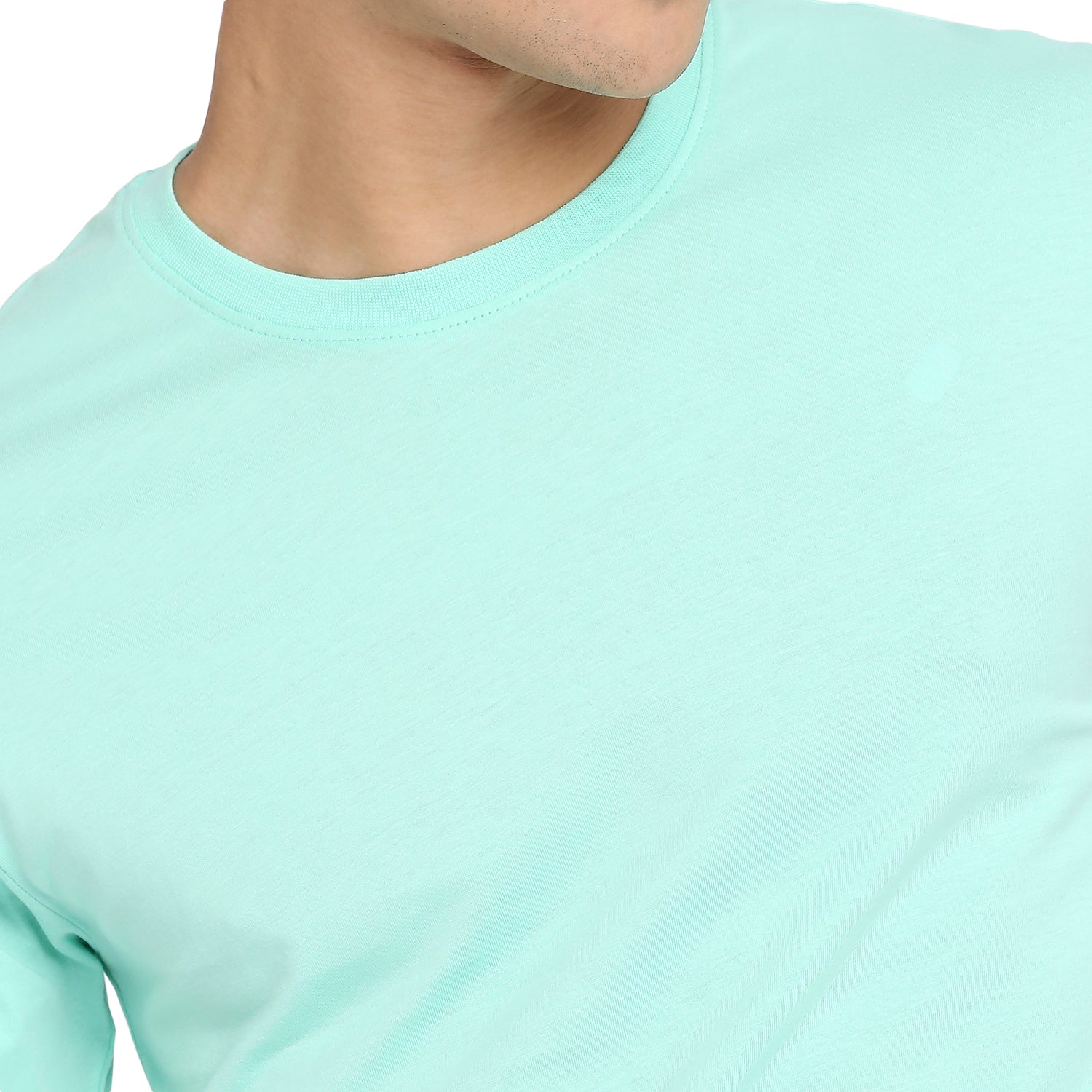 Mint Blue Pure Cotton Round Neck T-Shirt for Men