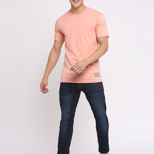 Solid Peach Pure Cotton Round Neck T-Shirt for Men