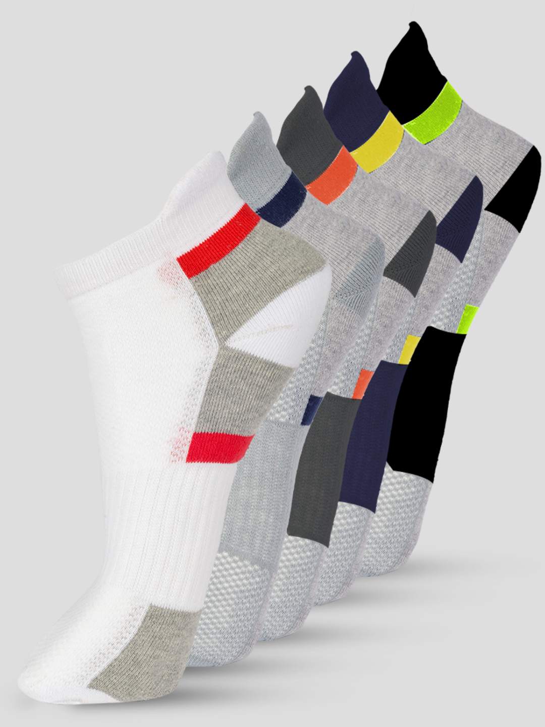 FRENCHIE PO4 COLOR BLOCKING DESIGN-01 ANKLE CUT ASSORTED COTTON SOCKS