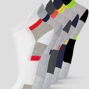 FRENCHIE PO4 COLOR BLOCKING DESIGN-01 ANKLE CUT ASSORTED COTTON SOCKS