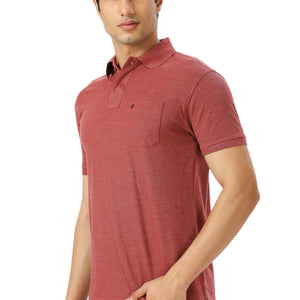 Maroon Melange Cotton Polo T-Shirt with Chest Pocket for Men