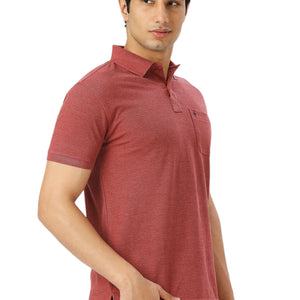 Maroon Melange Cotton Polo T-Shirt with Chest Pocket for Men