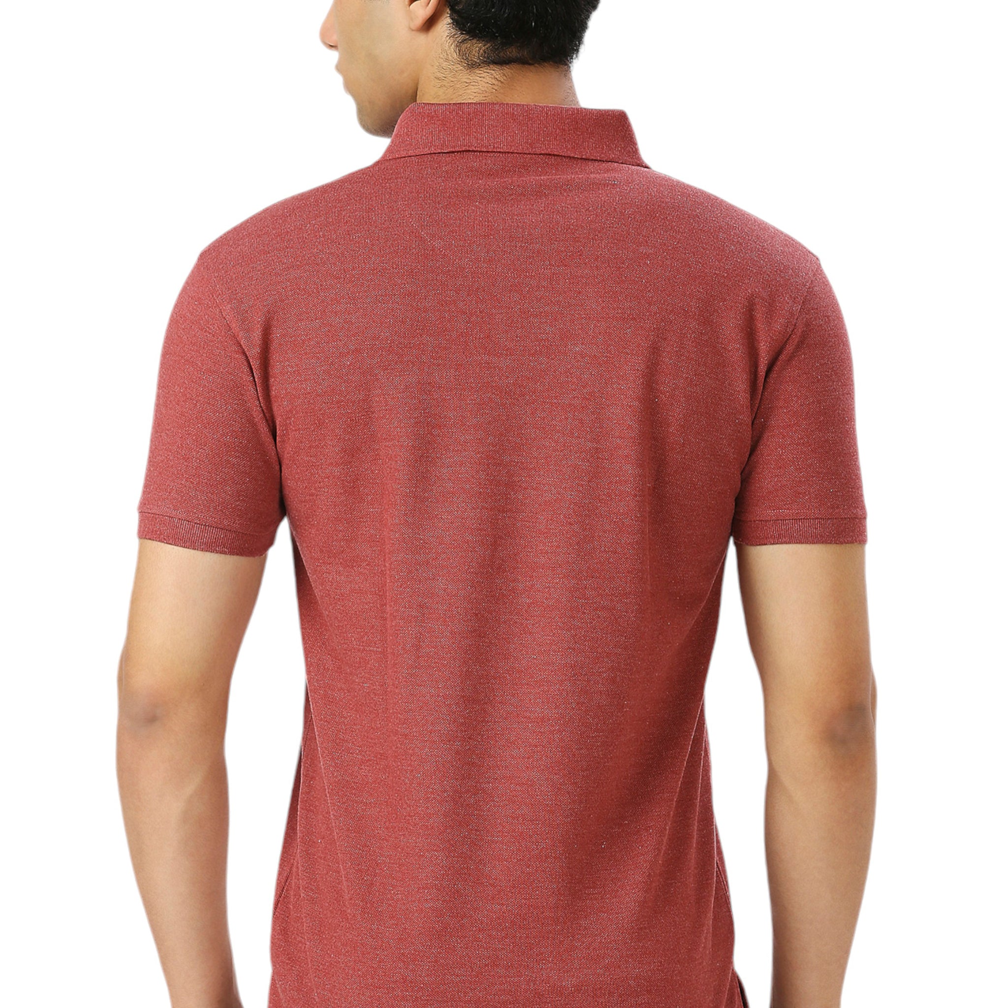 Maroon Melange Cotton Polo T-Shirt with Chest Pocket for Men