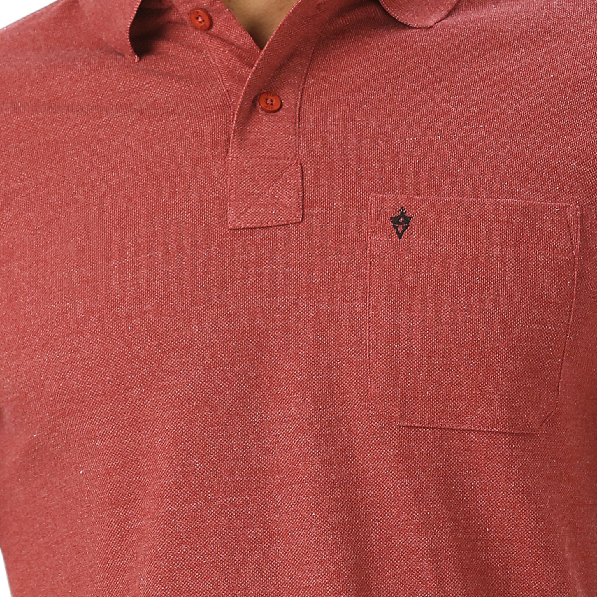 Maroon Melange Cotton Polo T-Shirt with Chest Pocket for Men