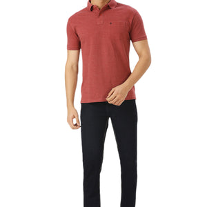 Maroon Melange Cotton Polo T-Shirt with Chest Pocket for Men