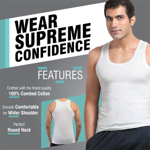 Men's Supreme Round Neck Combed Cotton Vest - White