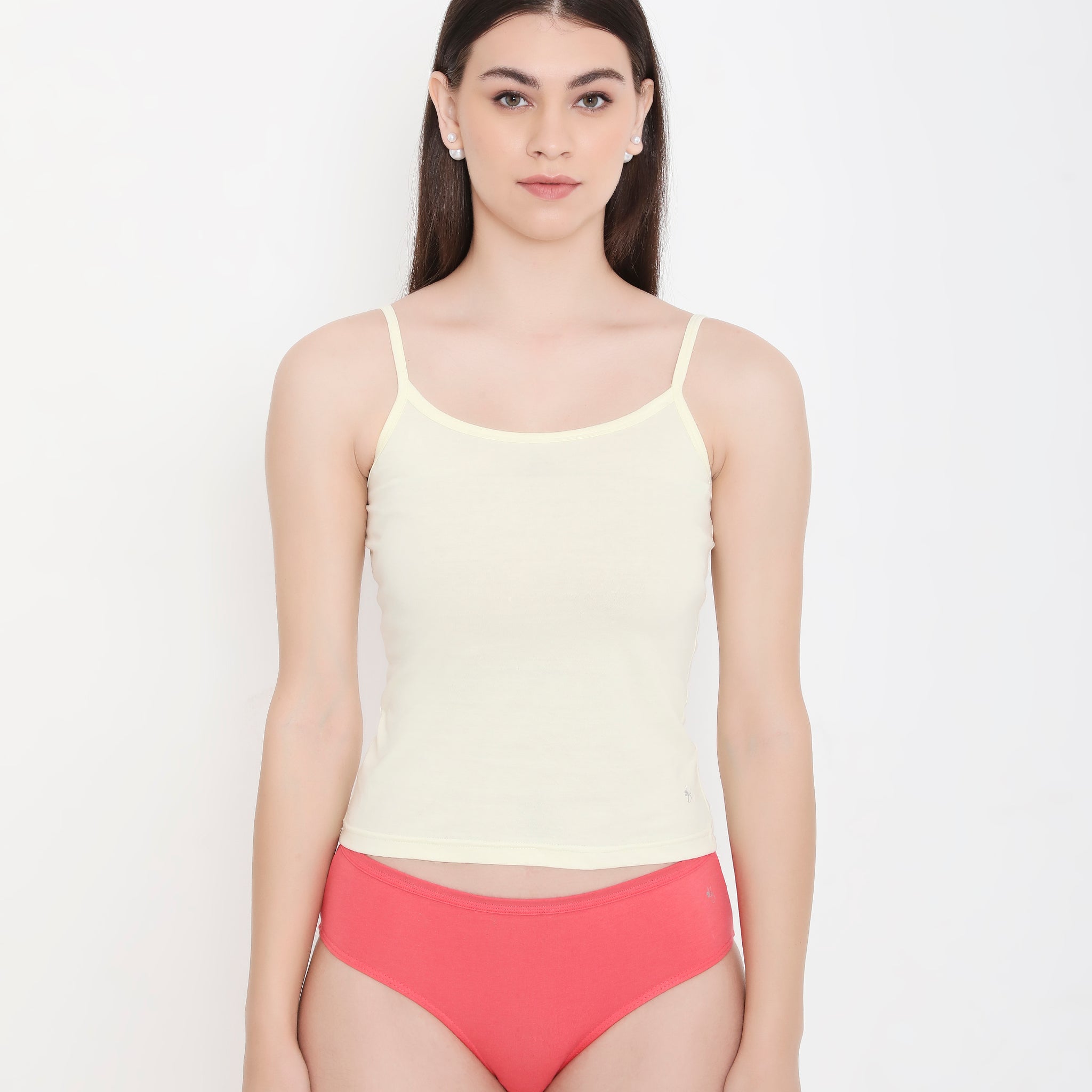 Lime Yellow Pure Cotton Innerwear Camisole with Slender Straps