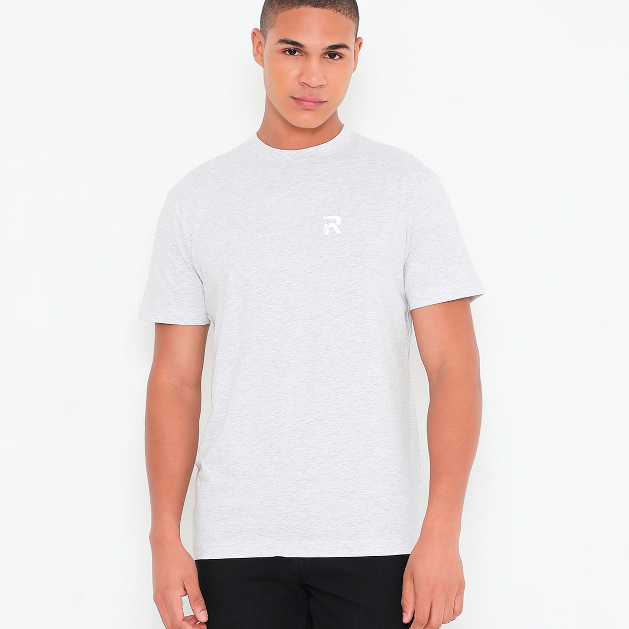 White Melange Men Solid Essential Cotton T-Shirt 001