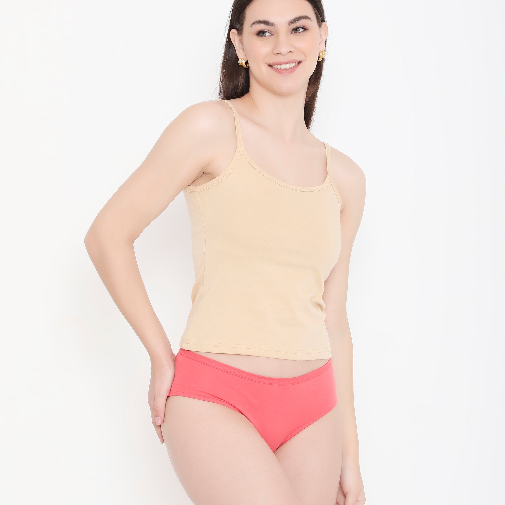 Solid Skin Pure Cotton Innerwear Camisole with Slender Straps for Women