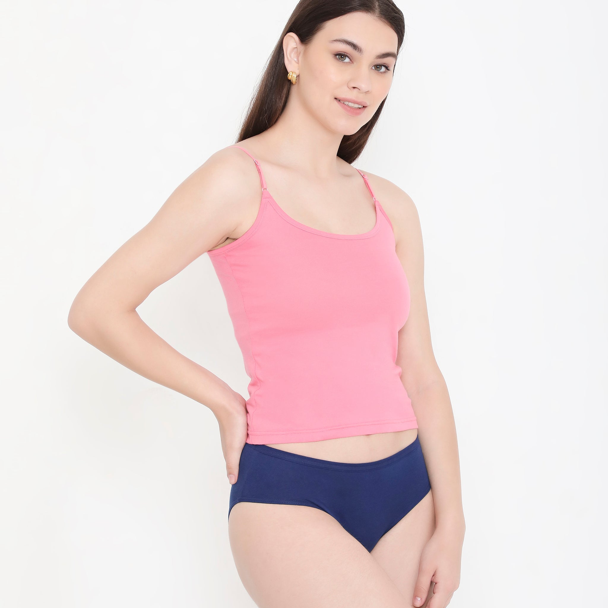 Women 100% Soft Cotton Innerwear Camisole with Adjustable Straps - Pink