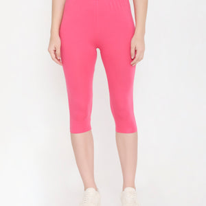 SOLID PINK SOFT COTTON EVERYDAY CAPRI FOR WOMEN
