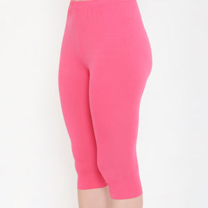 SOLID PINK SOFT COTTON EVERYDAY CAPRI FOR WOMEN