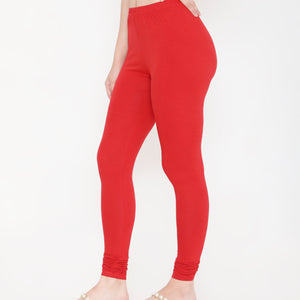 WOMEN SOLID RED COTTON CHURIDAR LEGGINGS