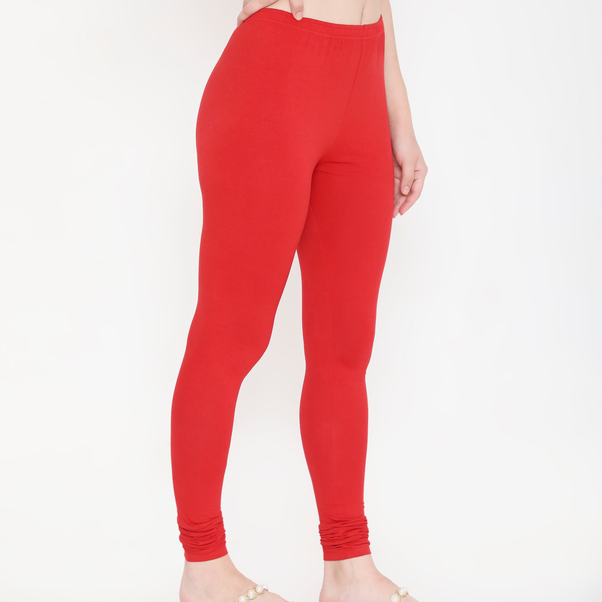 WOMEN SOLID RED COTTON CHURIDAR LEGGINGS