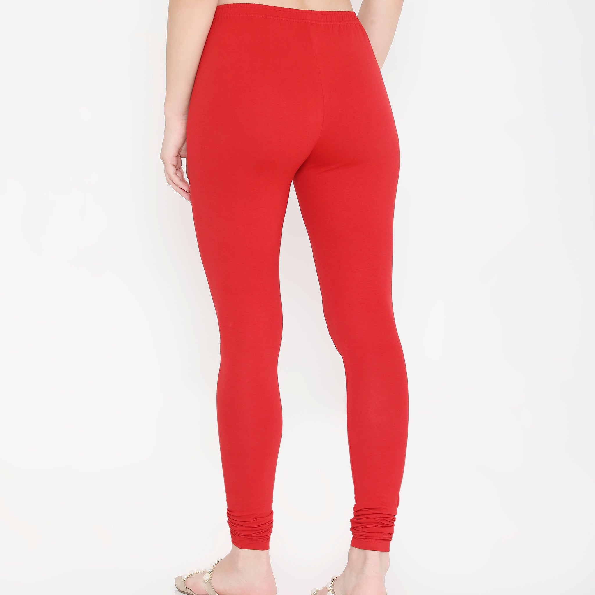 WOMEN SOLID RED COTTON CHURIDAR LEGGINGS