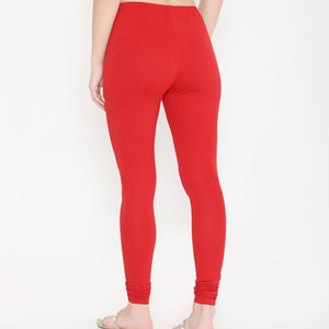 WOMEN SOLID RED COTTON CHURIDAR LEGGINGS