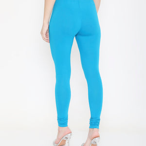 WOMEN SOLID BLUE COTTON CHURIDAR LEGGINGS