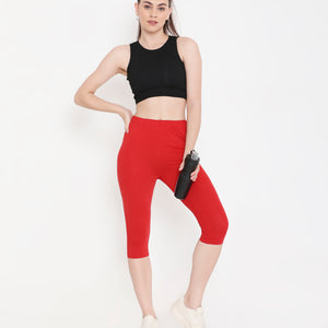 WOMEN SOLID RED SOFT COTTON EVERYDAY CAPRI