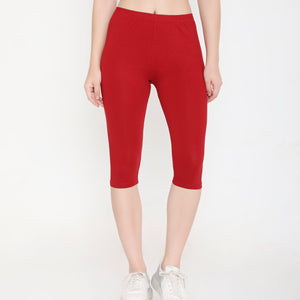 SOLID MAROON SOFT COTTON EVERYDAY CAPRI FOR WOMEN