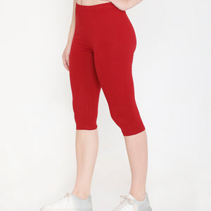 SOLID MAROON SOFT COTTON EVERYDAY CAPRI FOR WOMEN