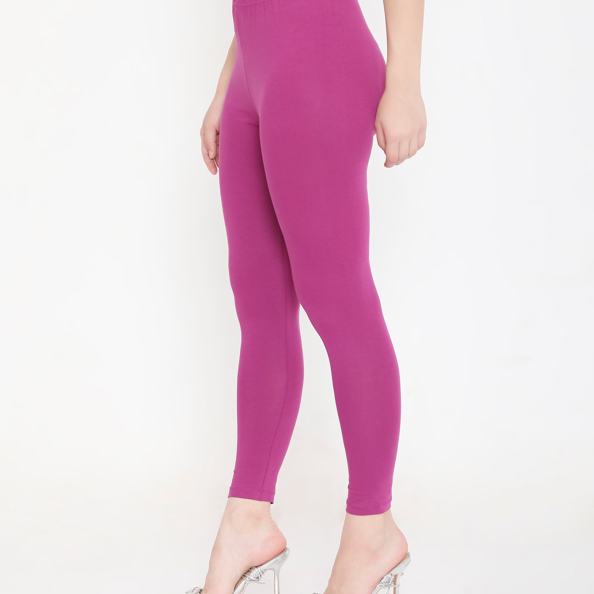 SOLID PURPLE ANKLE-LENGTH COTTON LEGGINGS FOR WOMEN