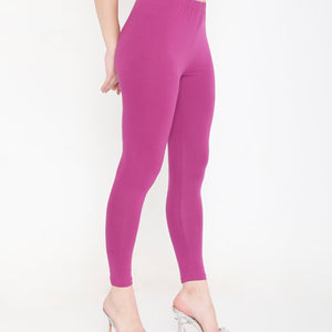 SOLID PURPLE ANKLE-LENGTH COTTON LEGGINGS FOR WOMEN