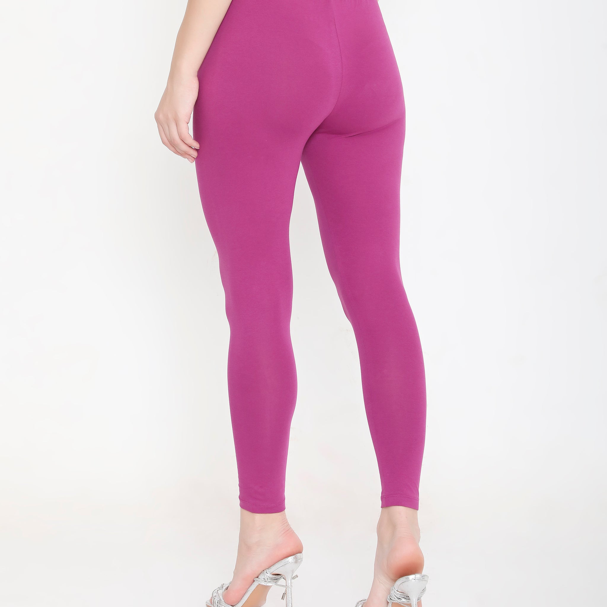 SOLID PURPLE ANKLE-LENGTH COTTON LEGGINGS FOR WOMEN