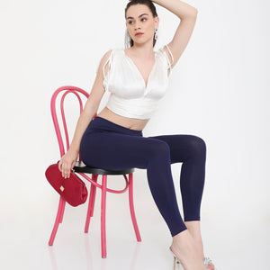 WOMEN NAVY BLUE ANKLE-LENGTH COTTON LEGGINGS