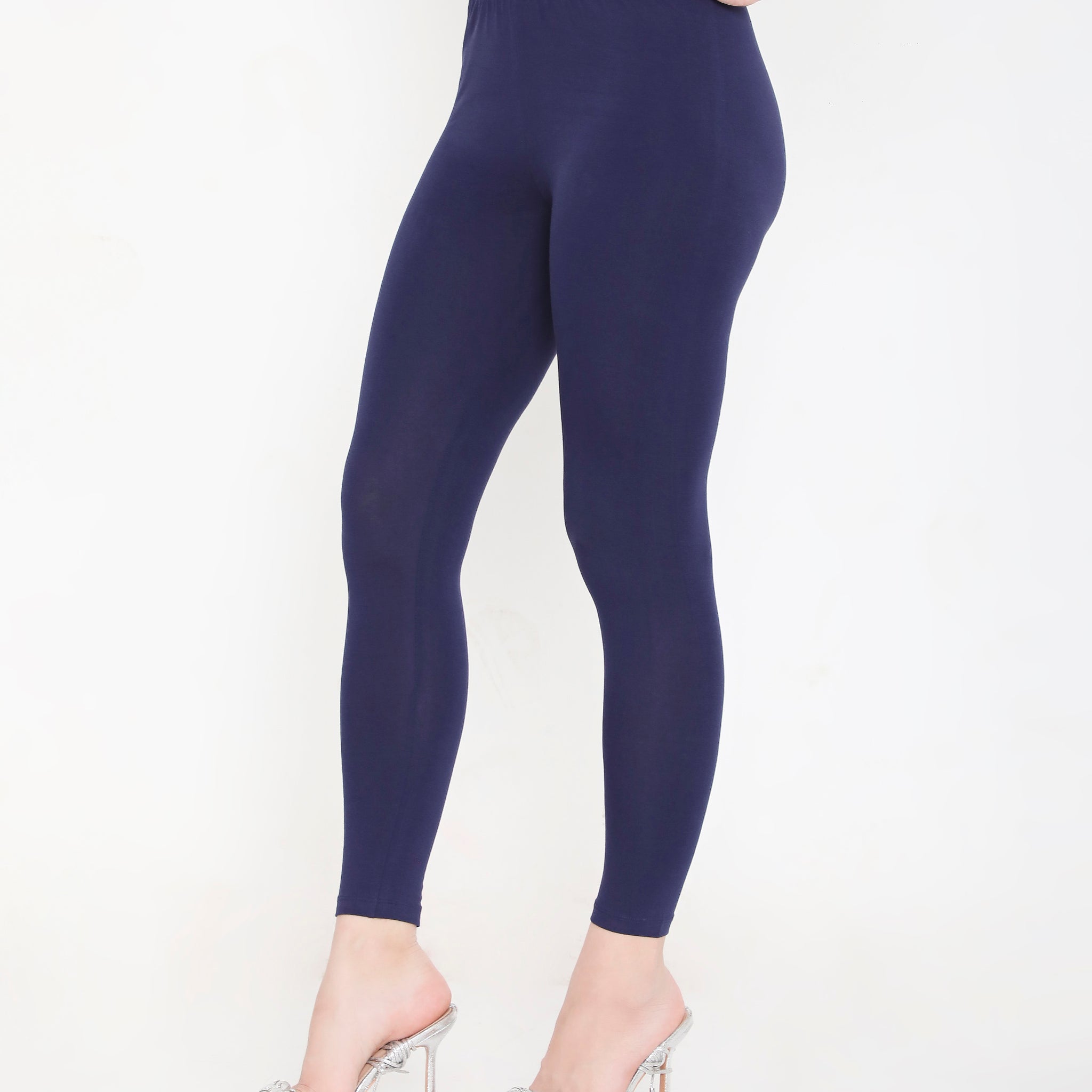 WOMEN NAVY BLUE ANKLE-LENGTH COTTON LEGGINGS